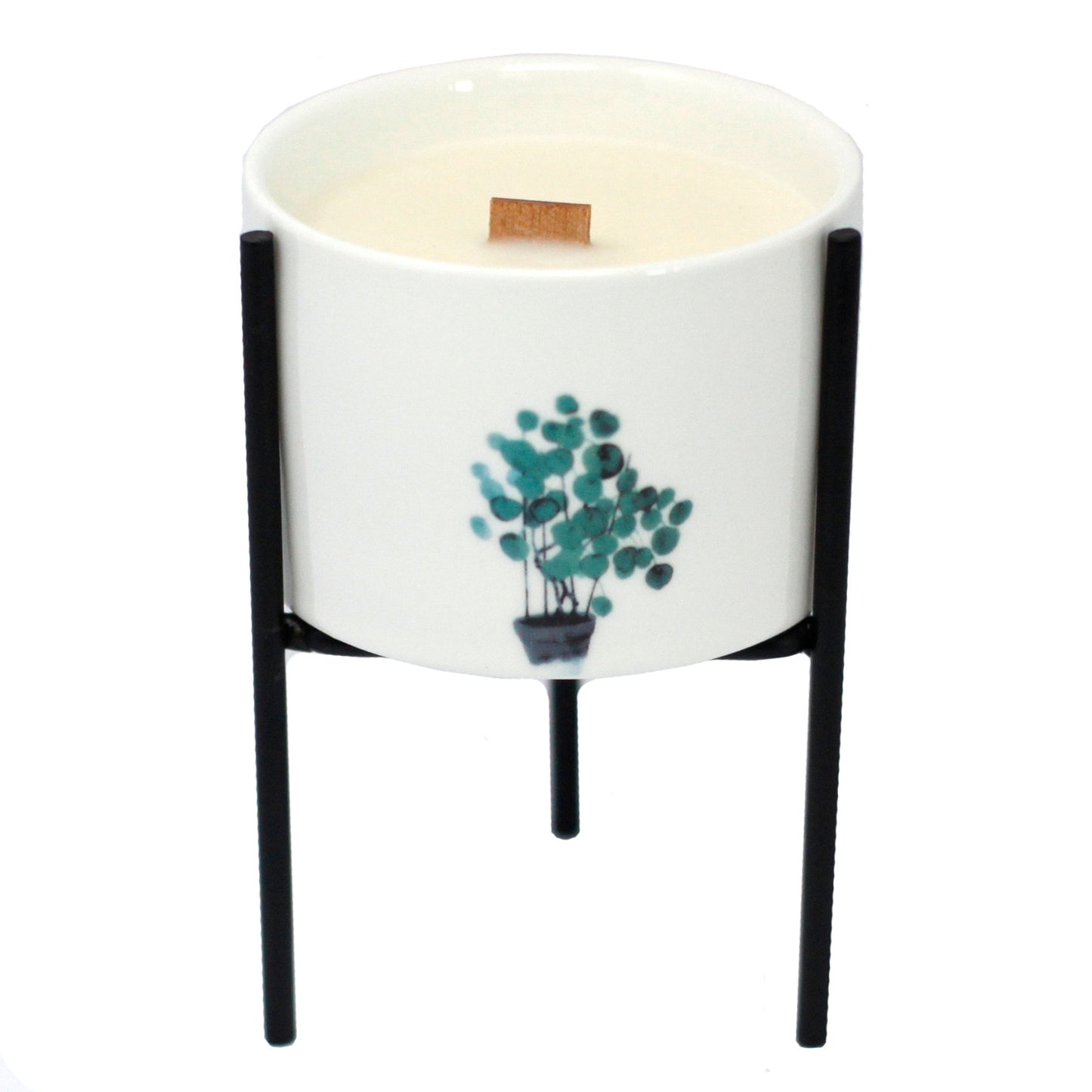 Black iron botanical candle holder stand for ceramic candle jars