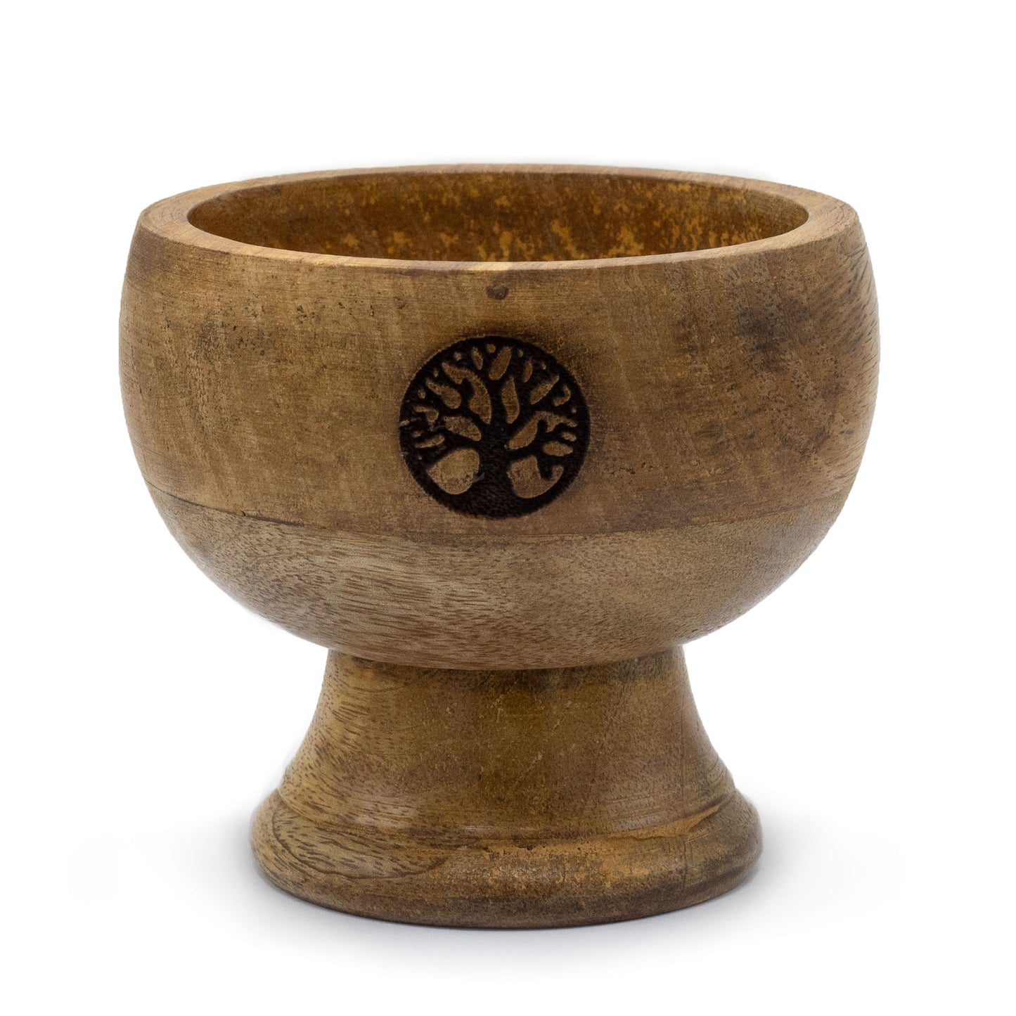 Handcrafted mango wood incense holder with Tree of Life symbol. 11x6cm ritual bowl for cones or sticks. Ideal for altars and spiritual practice.