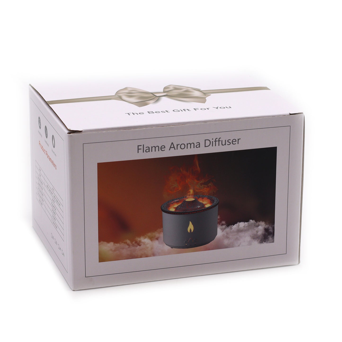 Medium volcano-style aroma diffuser with twin mist outlets, UK plug, and LED light for glowing aromatherapy in medium-sized rooms.