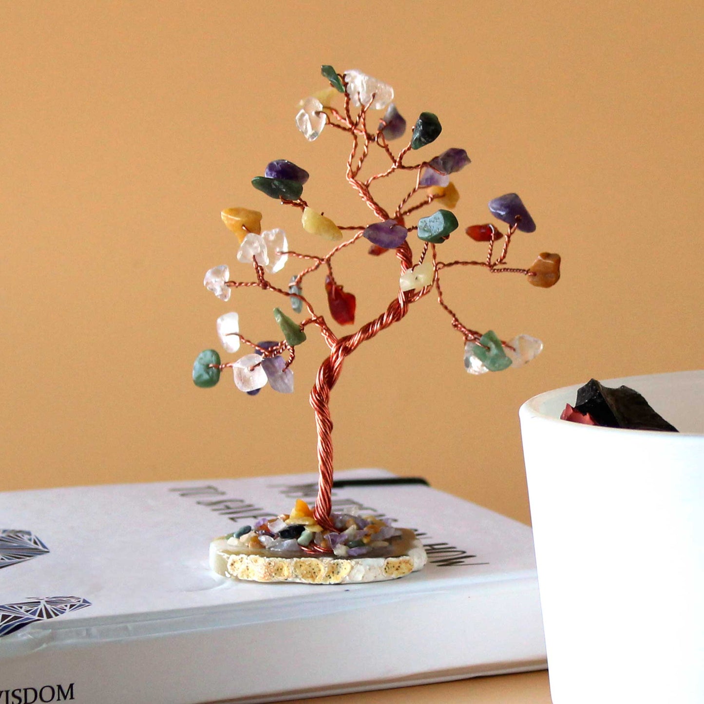Multi Stone crystal tree with agate base – handcrafted gemstone tree with 35 stones