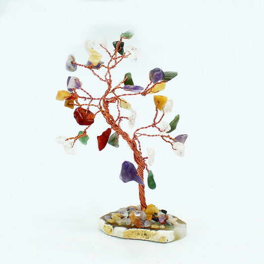 Multi Stone crystal tree with agate base – handcrafted gemstone tree with 35 stones