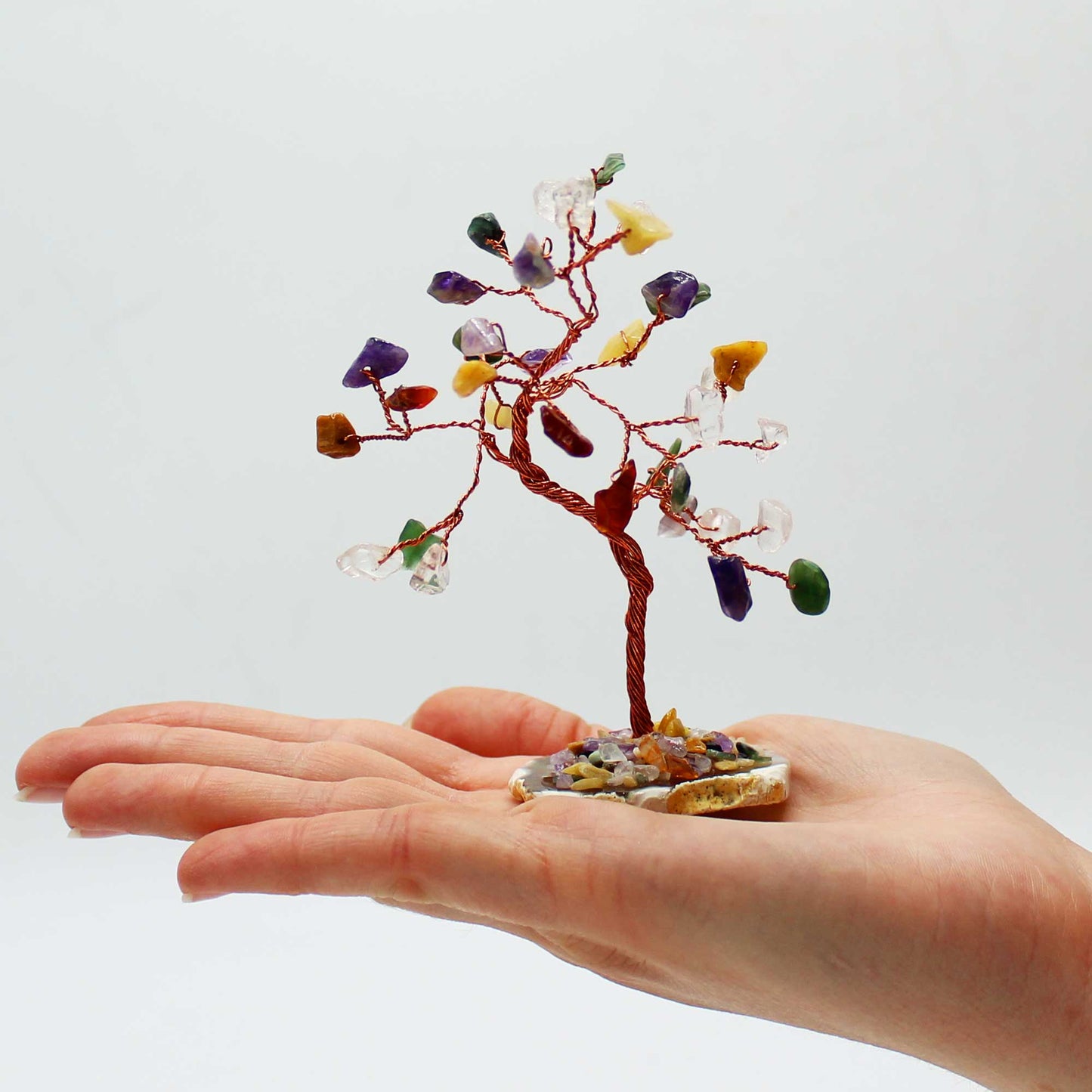 Multi Stone crystal tree with agate base – handcrafted gemstone tree with 35 stones