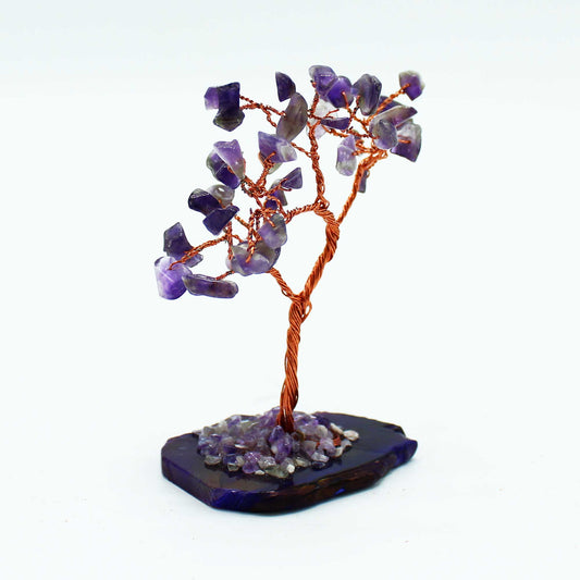 Amethyst crystal tree with agate base – handcrafted gemstone tree with 35 stones