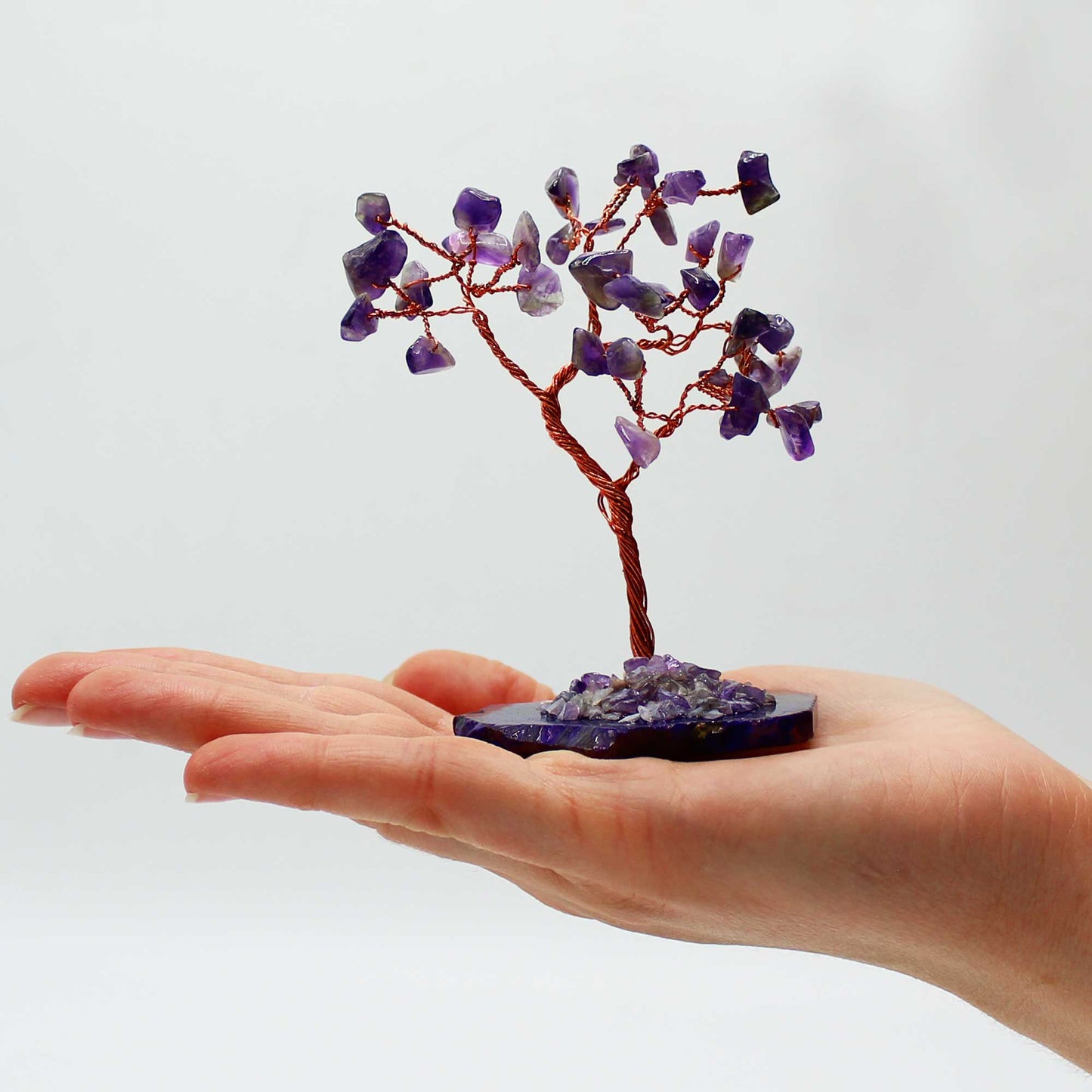 Amethyst crystal tree with agate base – handcrafted gemstone tree with 35 stones