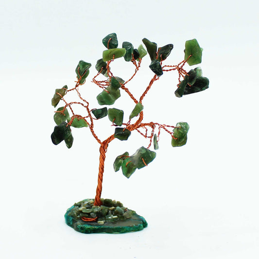 Green Aventurine crystal tree with agate base – handcrafted gemstone tree with 35 stones