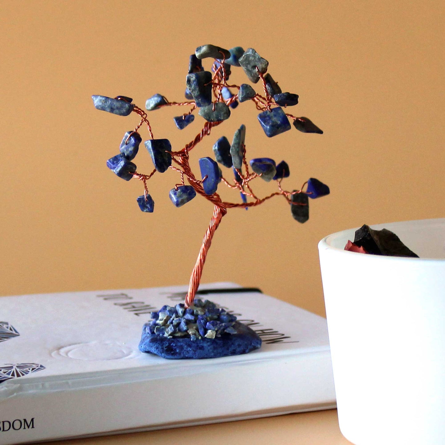 Sodalite crystal tree with agate base – handcrafted gemstone tree with 35 stones
