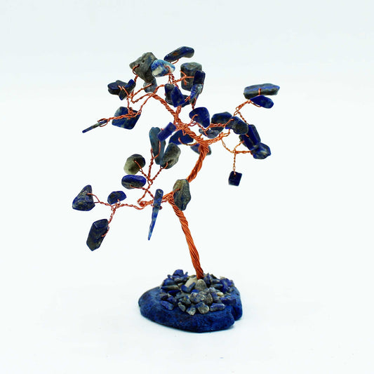 Sodalite crystal tree with agate base – handcrafted gemstone tree with 35 stones