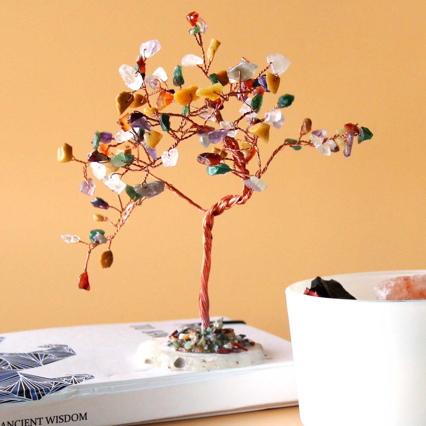 Multi Stone crystal tree with agate base – handcrafted gemstone tree with 100 stones