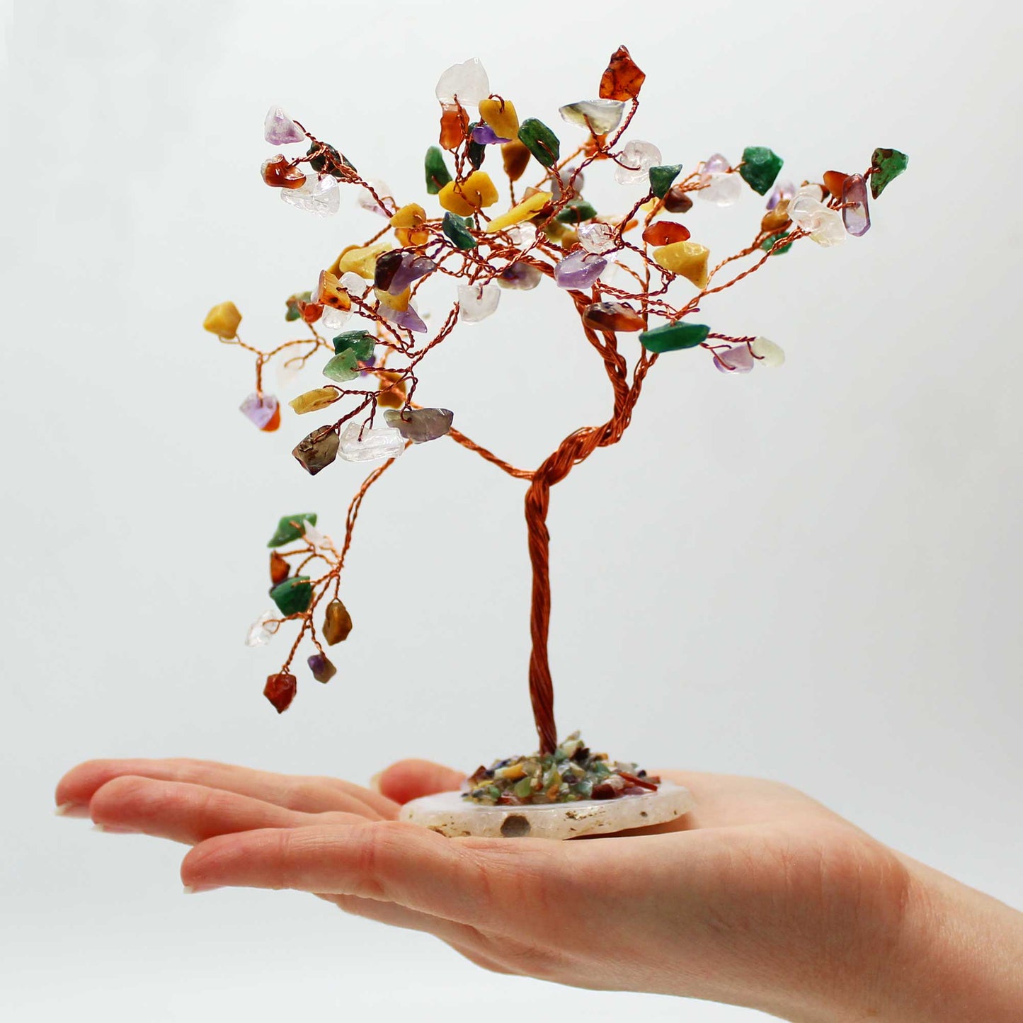 Multi Stone crystal tree with agate base – handcrafted gemstone tree with 100 stones