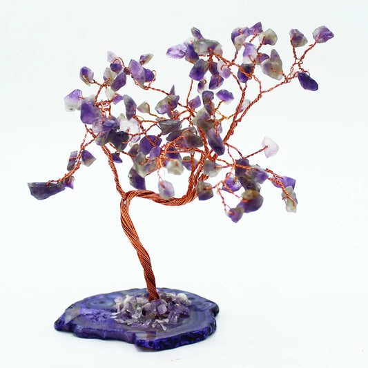 Amethyst crystal tree with agate base – handcrafted gemstone tree with 100 stones