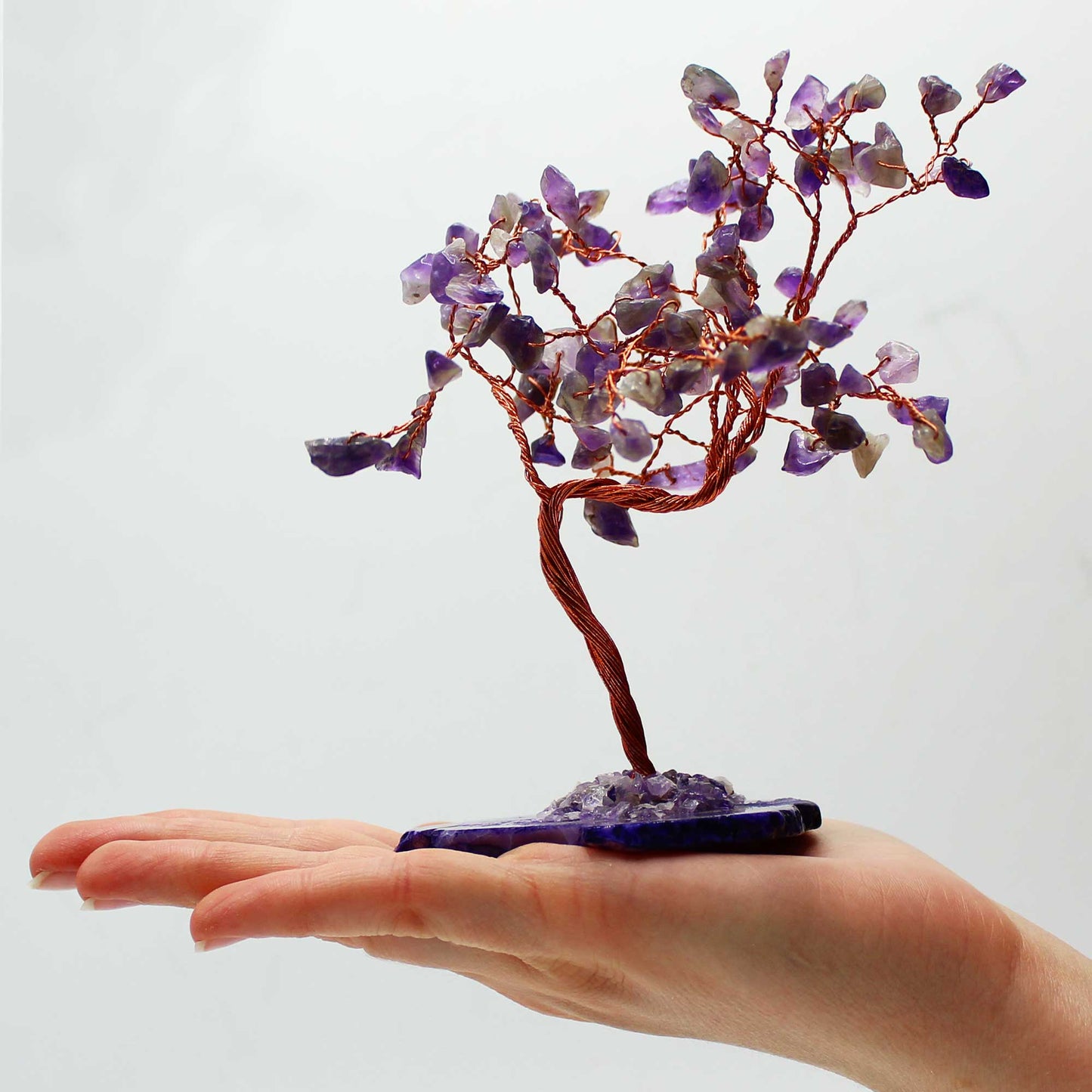 Amethyst crystal tree with agate base – handcrafted gemstone tree with 100 stones