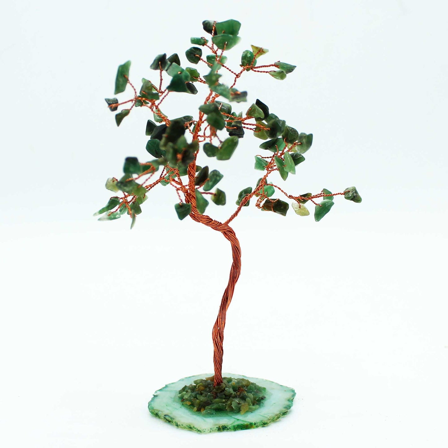 Green Aventurine crystal tree with agate base – handcrafted gemstone tree with 100 stones