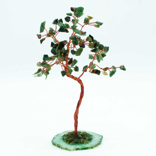Green Aventurine crystal tree with agate base – handcrafted gemstone tree with 100 stones