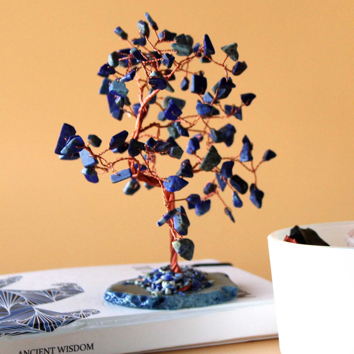 Sodalite crystal tree with agate base – handcrafted gemstone tree with 100 stones