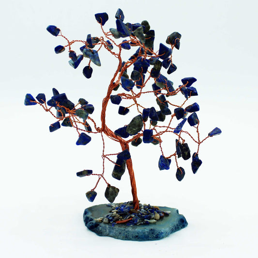 Sodalite crystal tree with agate base – handcrafted gemstone tree with 100 stones