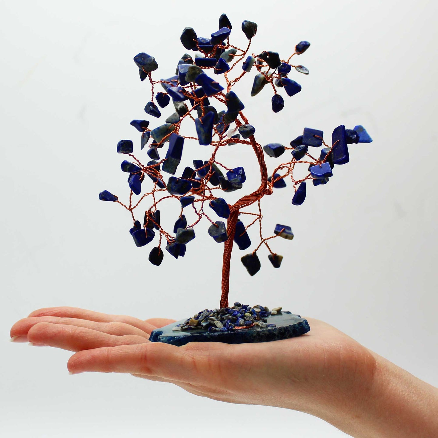 Sodalite crystal tree with agate base – handcrafted gemstone tree with 100 stones