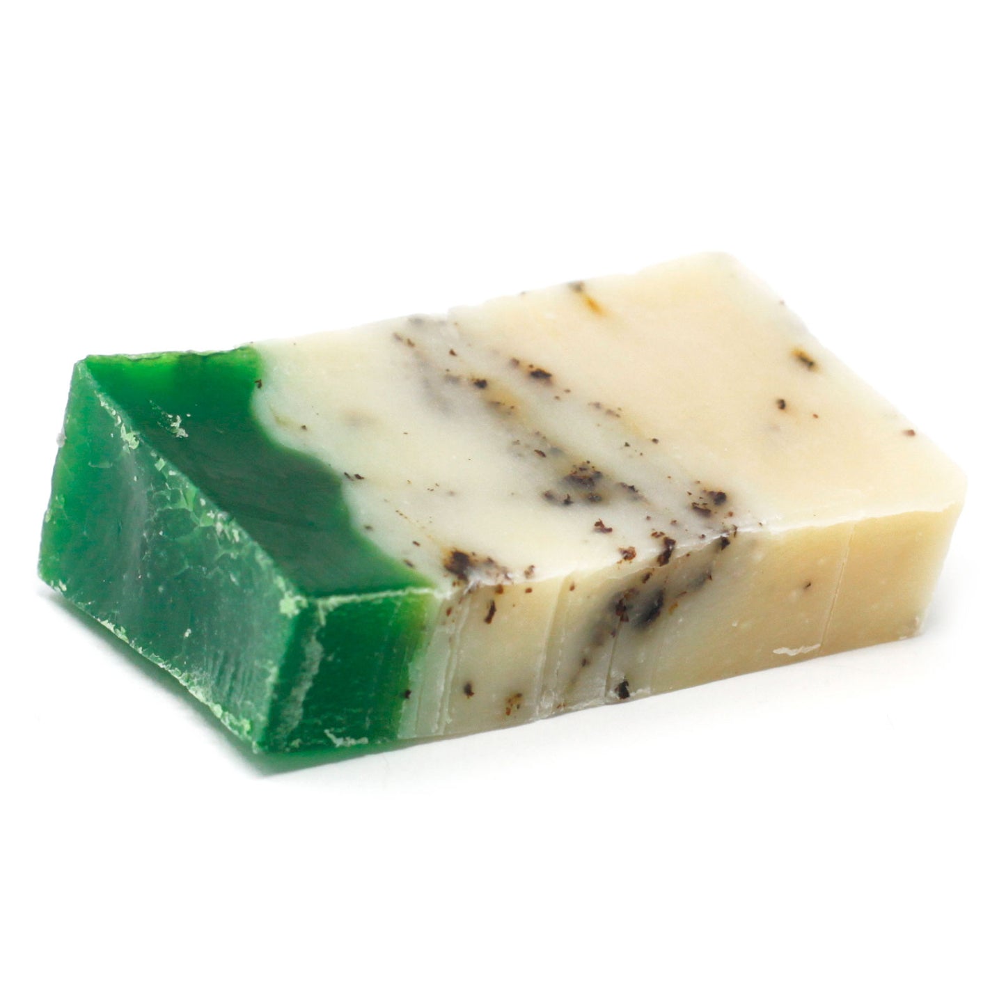 Spanish Artisan Soap Green Tea – handmade vegan soap with exfoliating green tea leaves, antioxidant-rich, green and cream bar, 100g