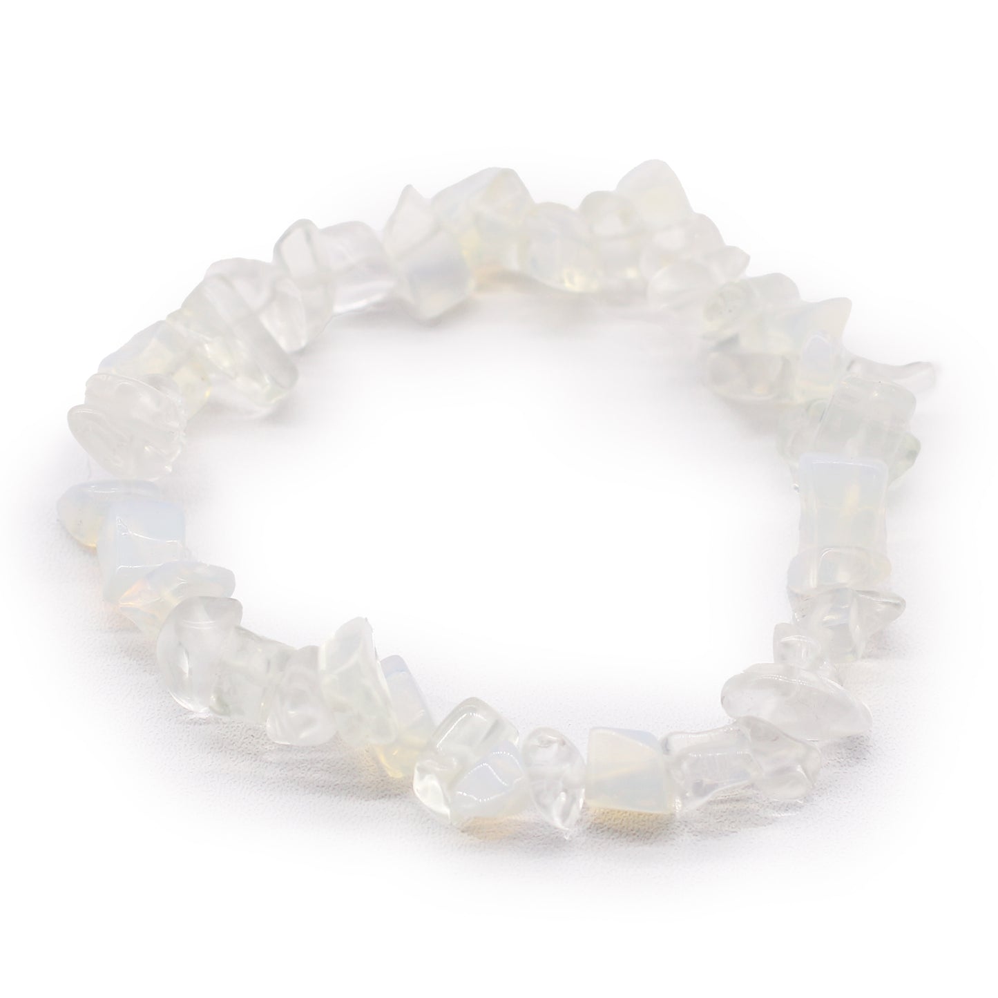 Opalite chip stone bracelet with glowing, translucent beads symbolising clarity, emotional balance, and calm transformation.