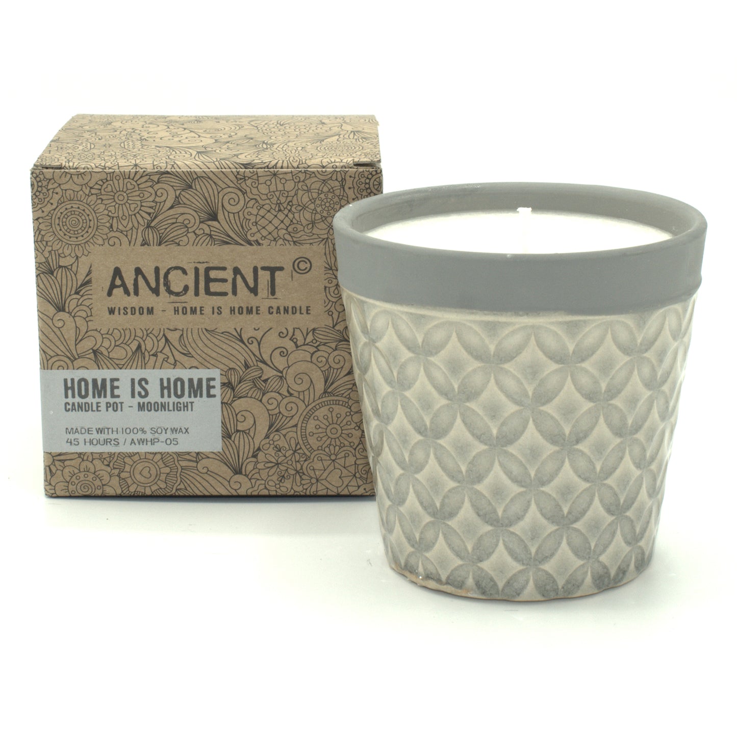 Moonlight soy wax candle in ceramic plant pot with soft, evening-inspired British fragrance