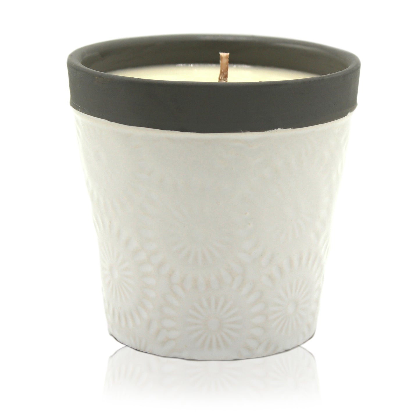 Forever Vanilla soy wax candle in ceramic plant pot with warm British vanilla fragrance