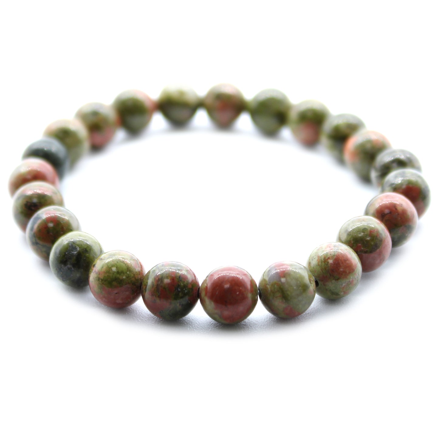 Green Jasper power bracelet with earthy green 8mm beads, symbolising healing, nurturing energy, and emotional balance.