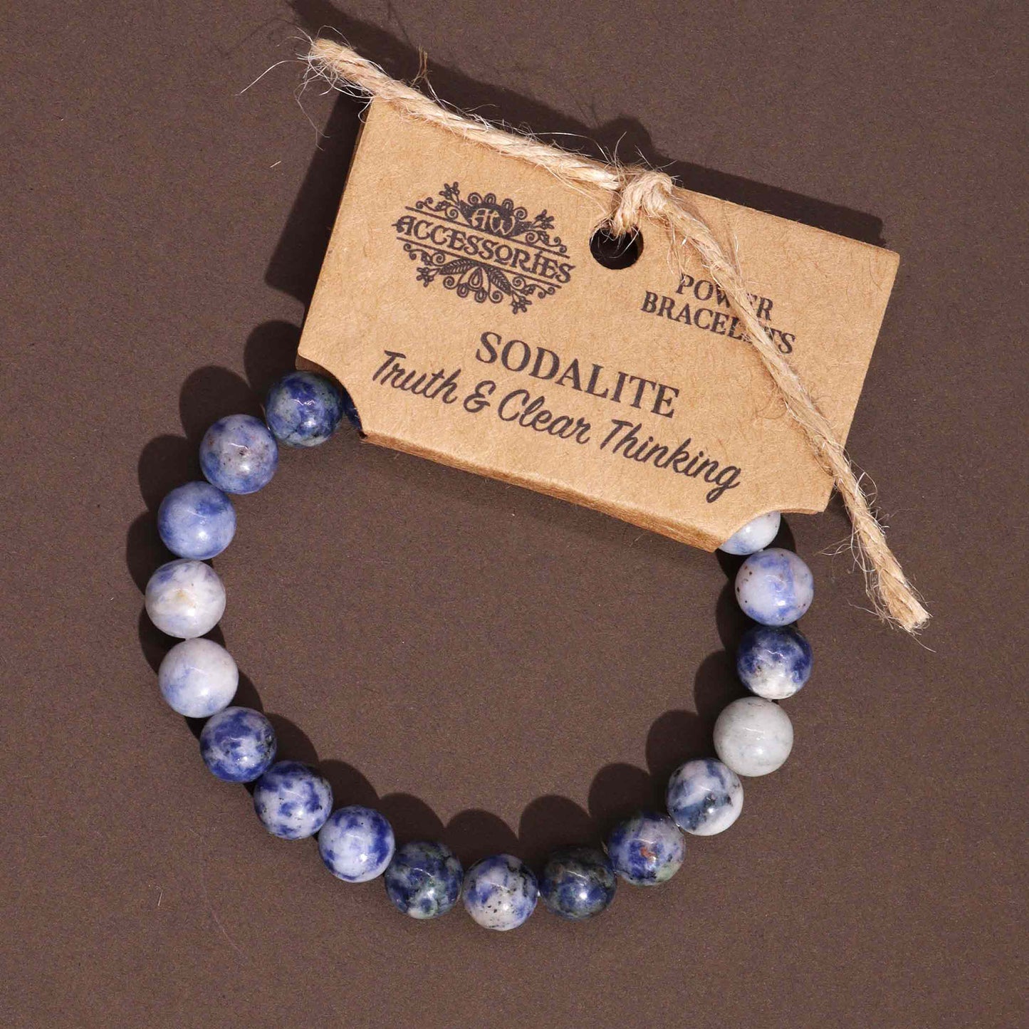Sodalite power bracelet with deep blue 8mm beads, symbolising truth, communication, and mental clarity.