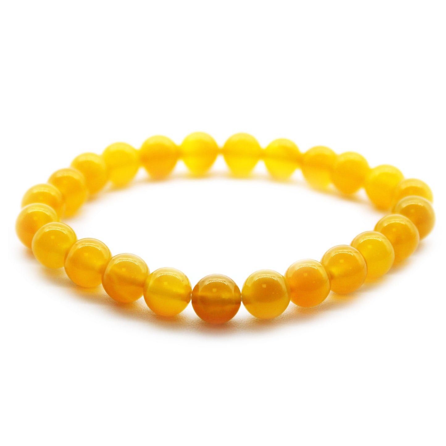 Honey Crystal power bracelet with golden 8mm gemstone beads, symbolising joy, creativity, and personal confidence.