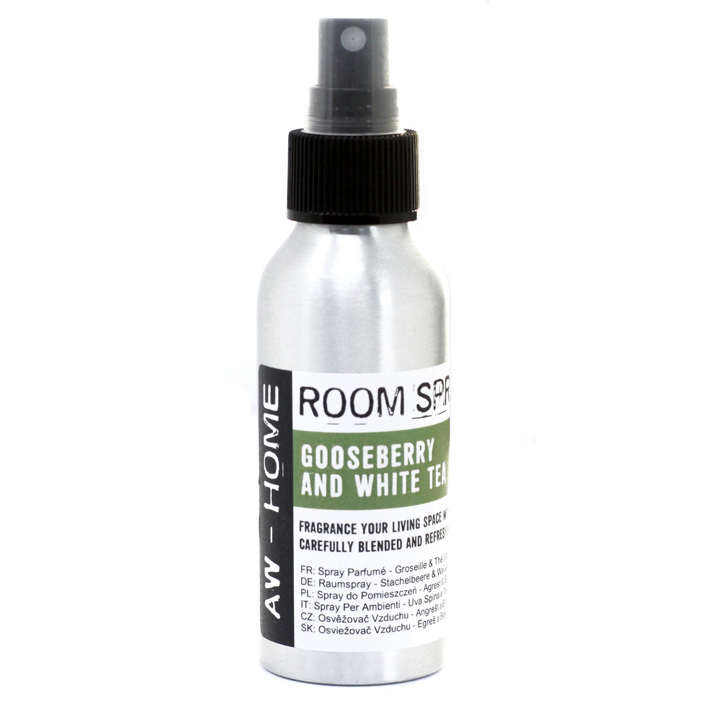 100ml Traditional Home Room Spray – Gooseberry & White Tea in aluminium bottle
