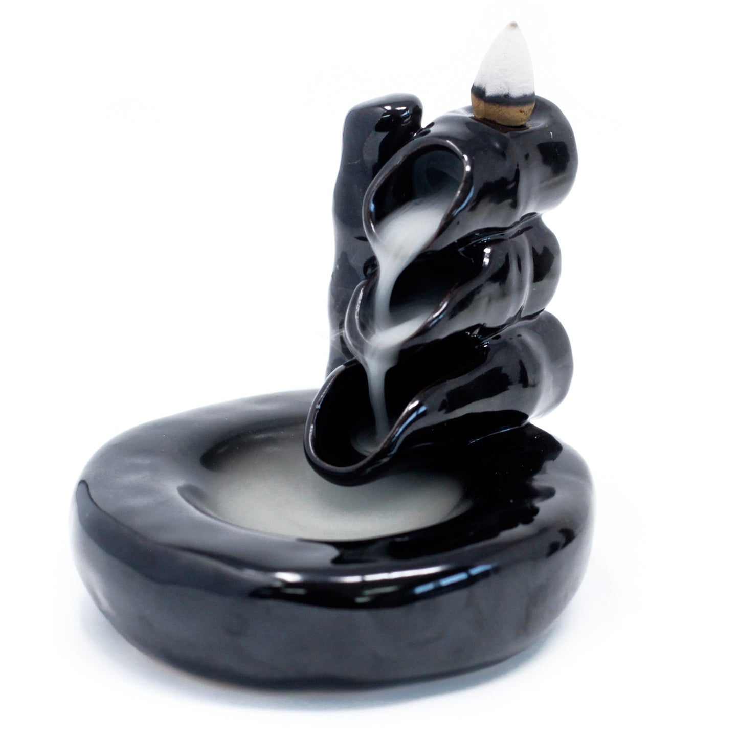 Bamboo-themed backflow incense burner with smoke stream flowing into a pool, ideal for spiritual or Zen-style room décor.