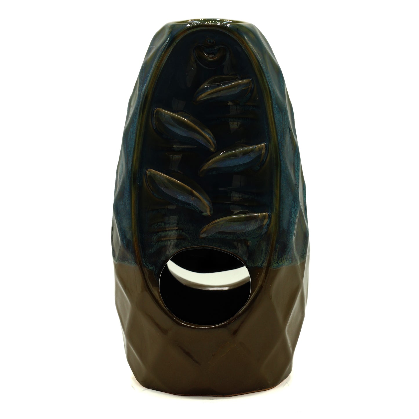 Mountain and bridge-themed backflow incense burner with cascading smoke effect, ideal for spiritual spaces and calming interiors.