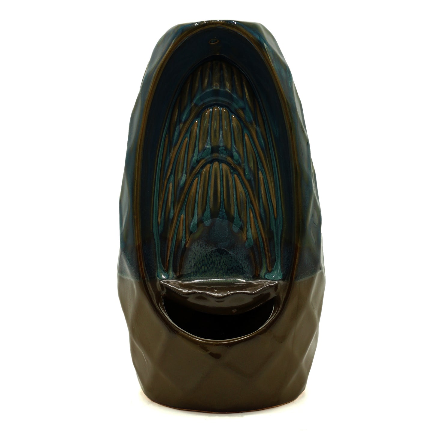 Mountain and bridge-themed backflow incense burner with cascading smoke effect, ideal for spiritual spaces and calming interiors.