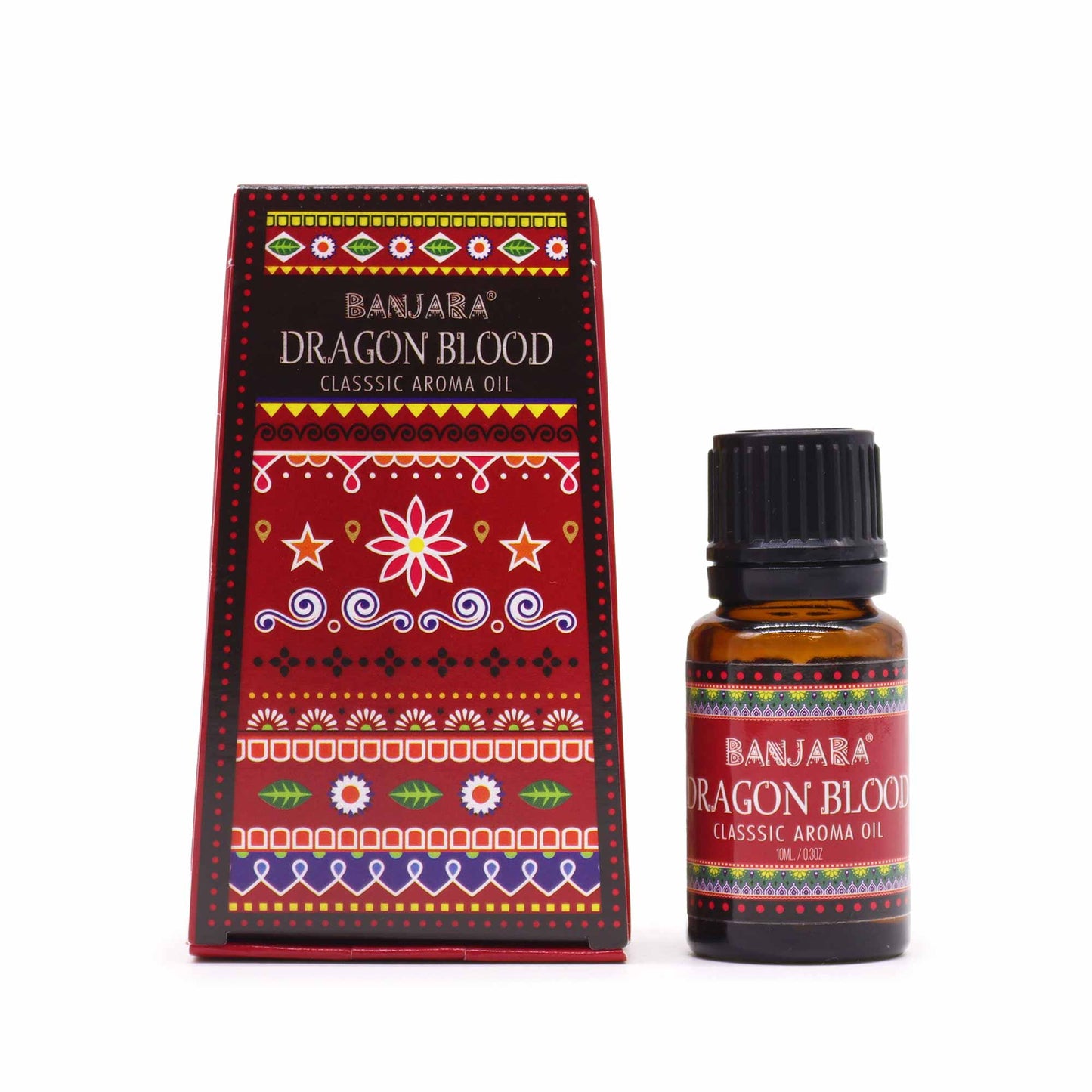 Banjara Dragon's Blood fragrance oil 10ml – mystical earthy scent with vibrant Indian packaging