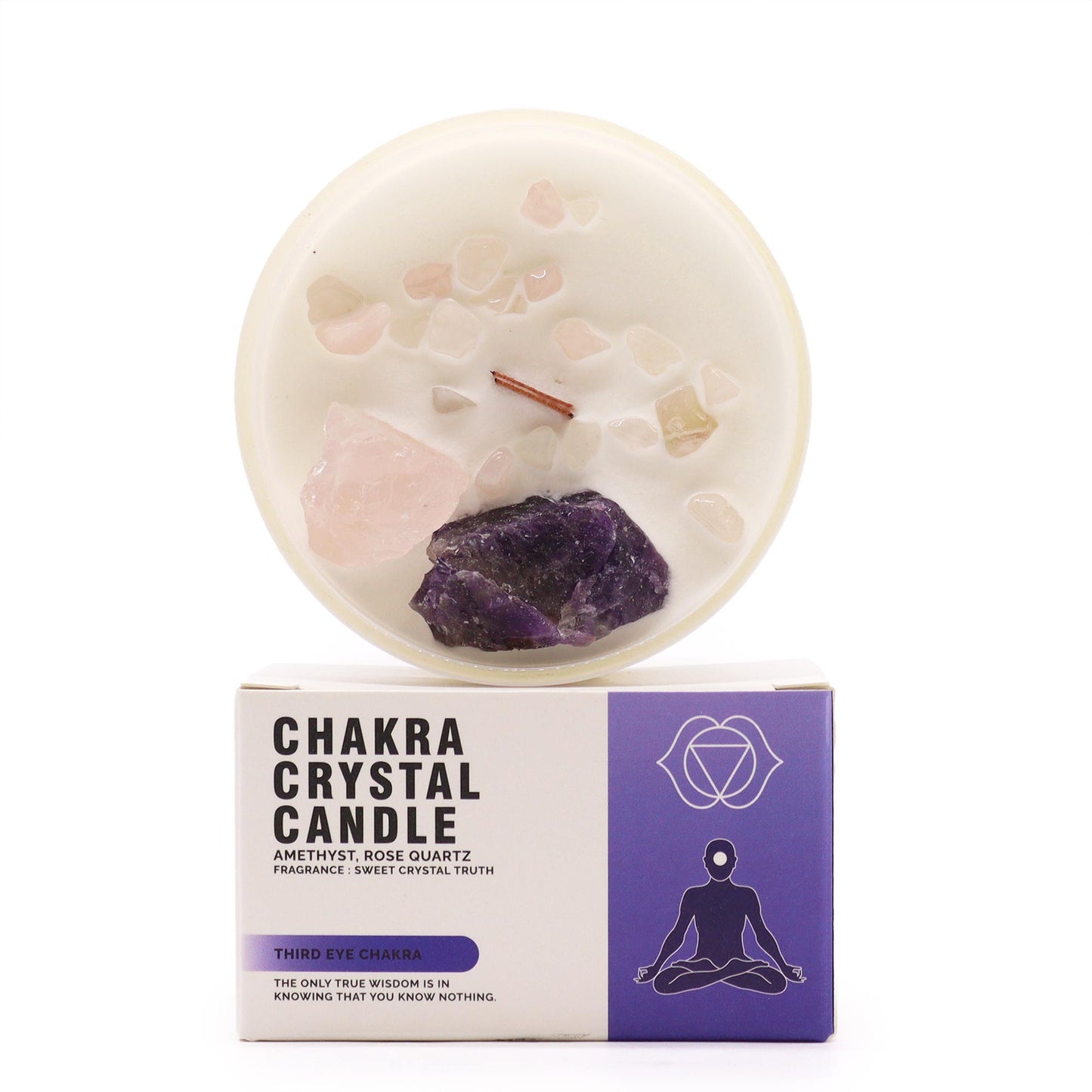 Third Eye Chakra crystal candle with Amethyst, Rose Quartz, and Sweet Crystal Truth scent
