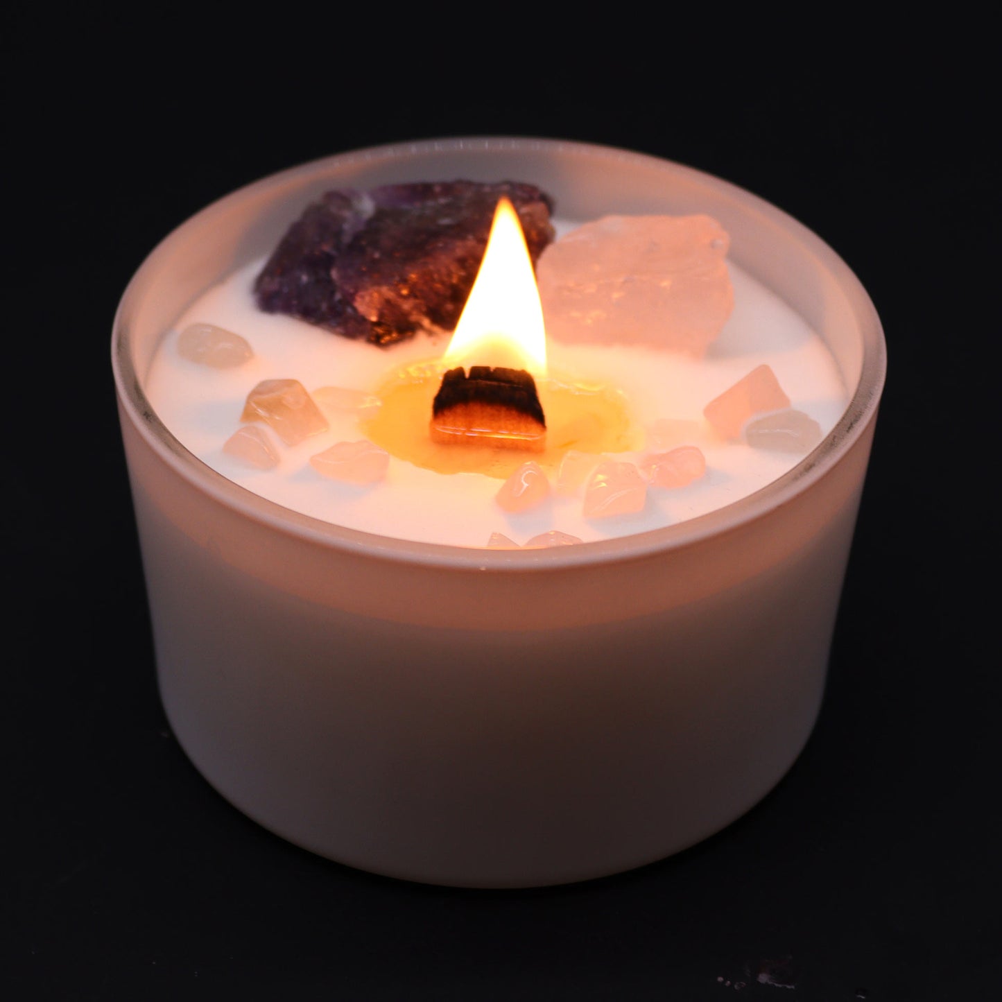 Third Eye Chakra crystal candle with Amethyst, Rose Quartz, and Sweet Crystal Truth scent