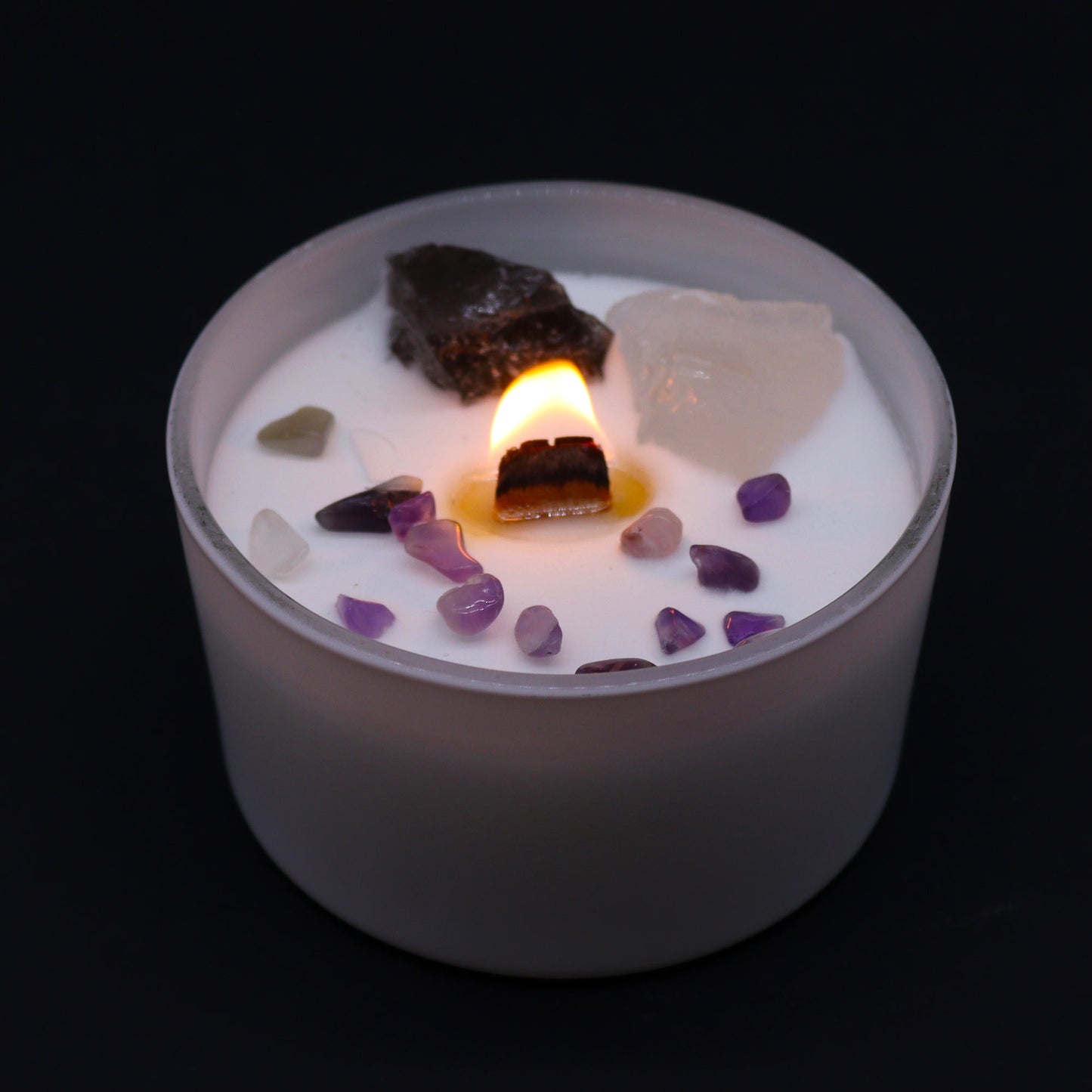 Crown Chakra crystal candle with Celestite, Selenite, and Ocean Breeze scent