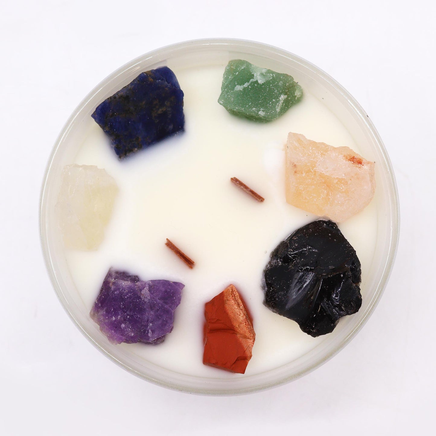 Seven Chakra crystal candle with 7 gemstones and Moon Beams scent