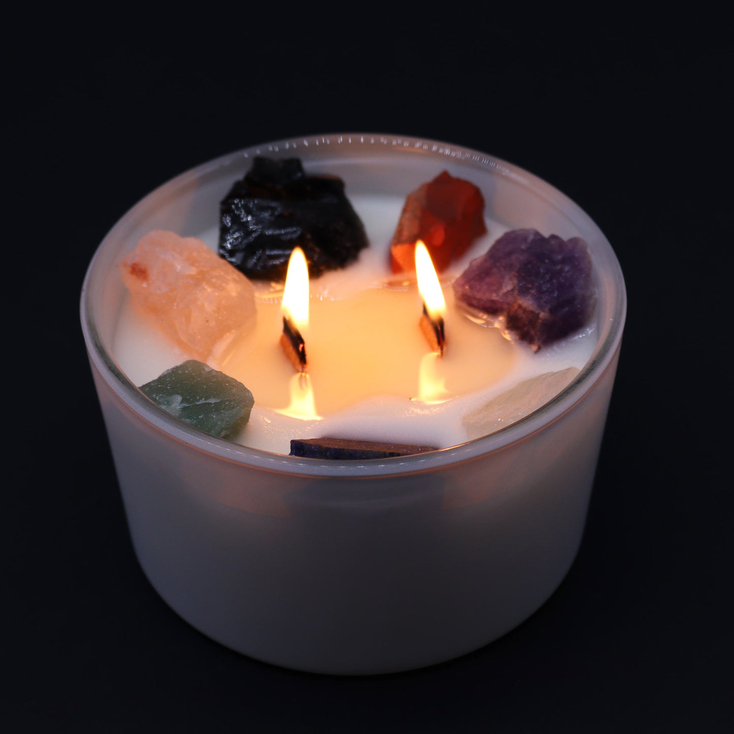 Seven Chakra crystal candle with 7 gemstones and Moon Beams scent