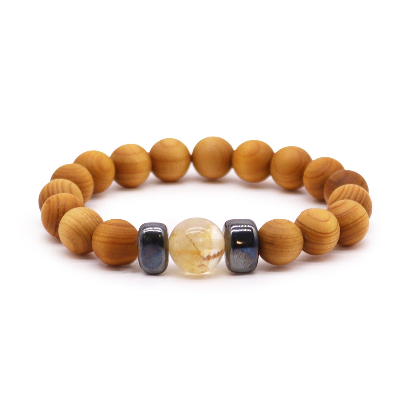 Cedarwood Chakra Bracelet with Citrine for Solar Plexus Chakra, promoting confidence, vitality, and emotional warmth with natural aroma.