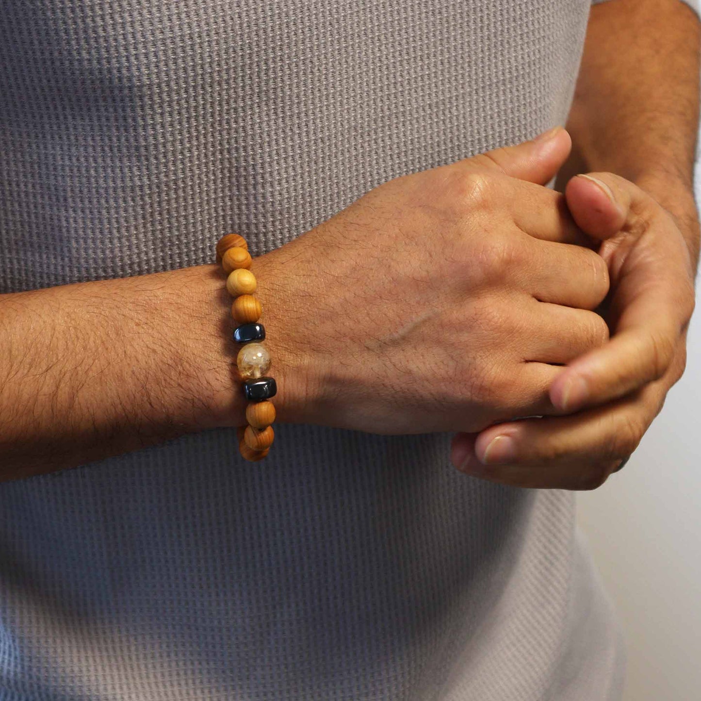 Cedarwood Chakra Bracelet with Citrine for Solar Plexus Chakra, promoting confidence, vitality, and emotional warmth with natural aroma.