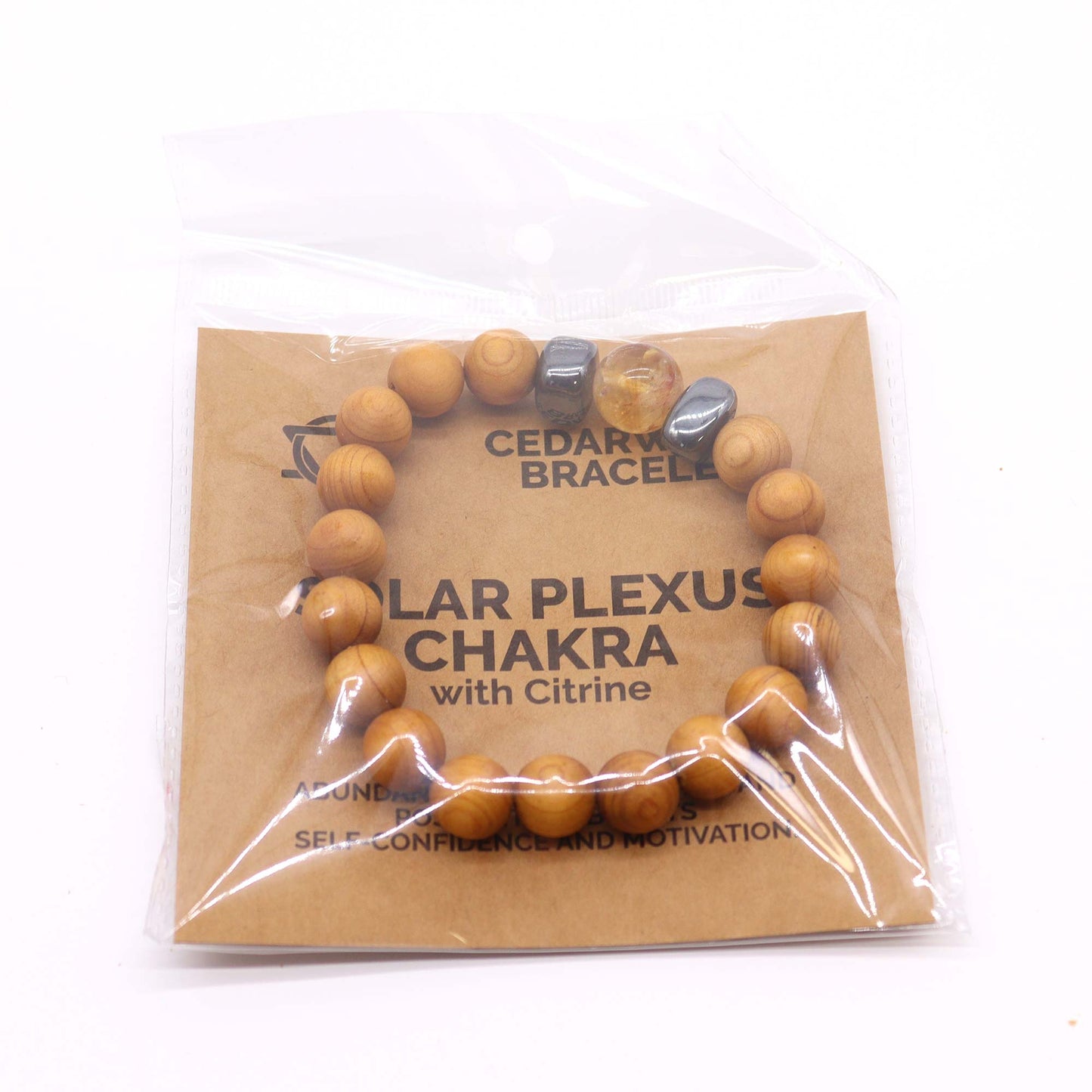 Cedarwood Chakra Bracelet with Citrine for Solar Plexus Chakra, promoting confidence, vitality, and emotional warmth with natural aroma.