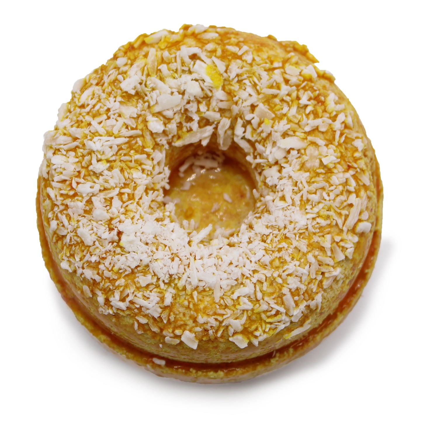 Luxury Donut Bath Bomb – Cinnamon & Vanilla with warm bakery scent, sprinkle topping, and skin-softening coconut oil.