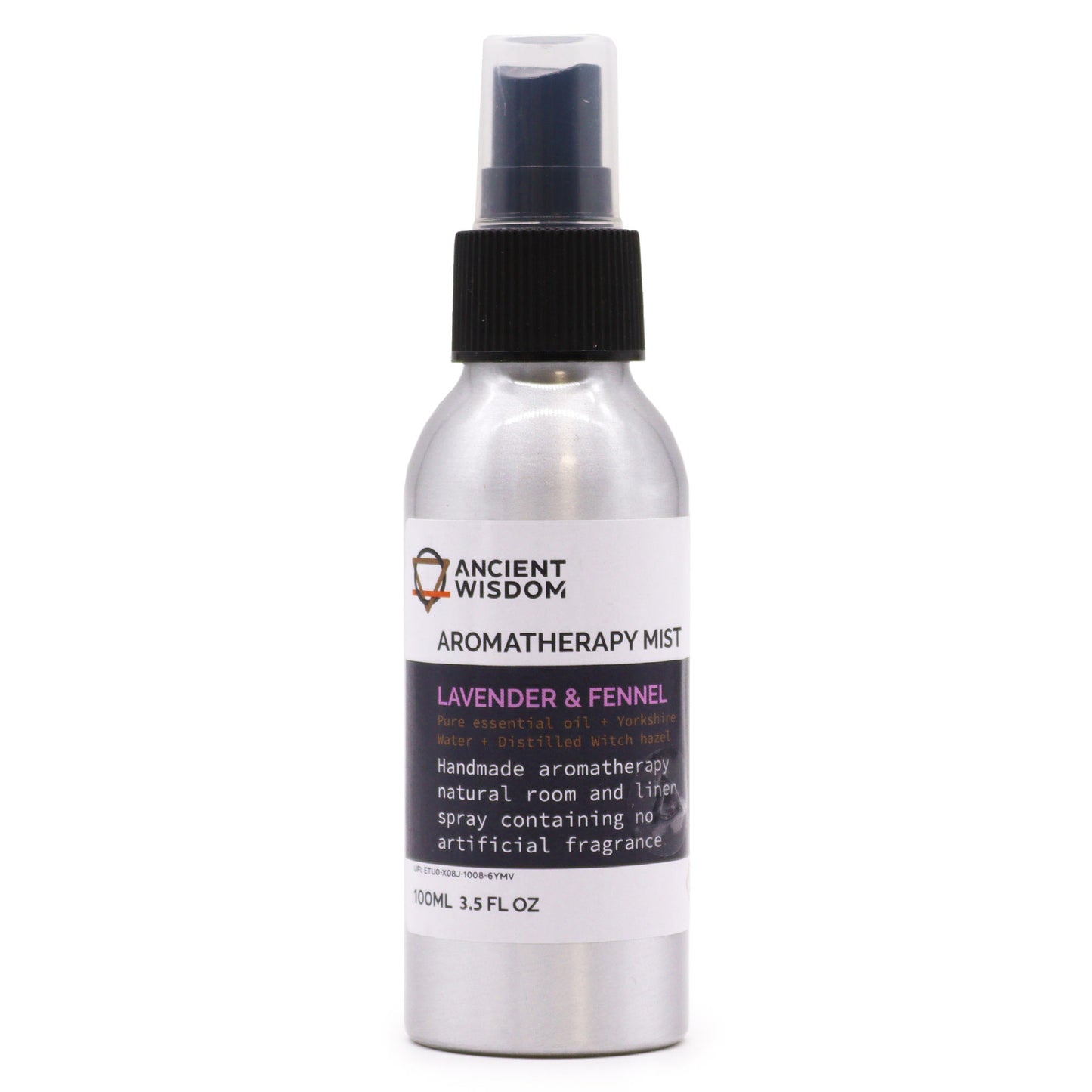 100ml lavender and fennel essential oil room spray in aluminium bottle for calming and relaxation