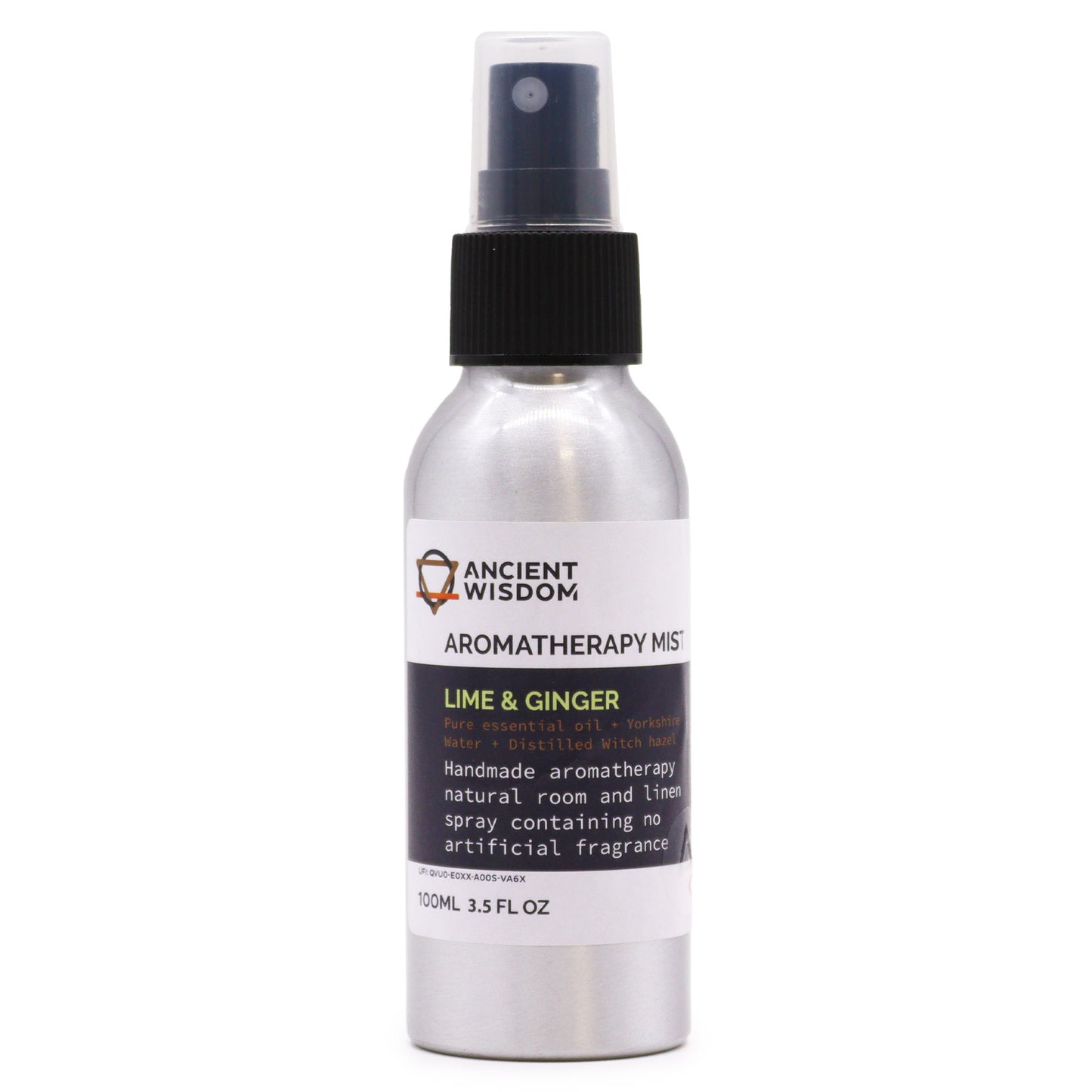 100ml essential oil room spray in aluminium bottle with lime and ginger fragrance for freshness