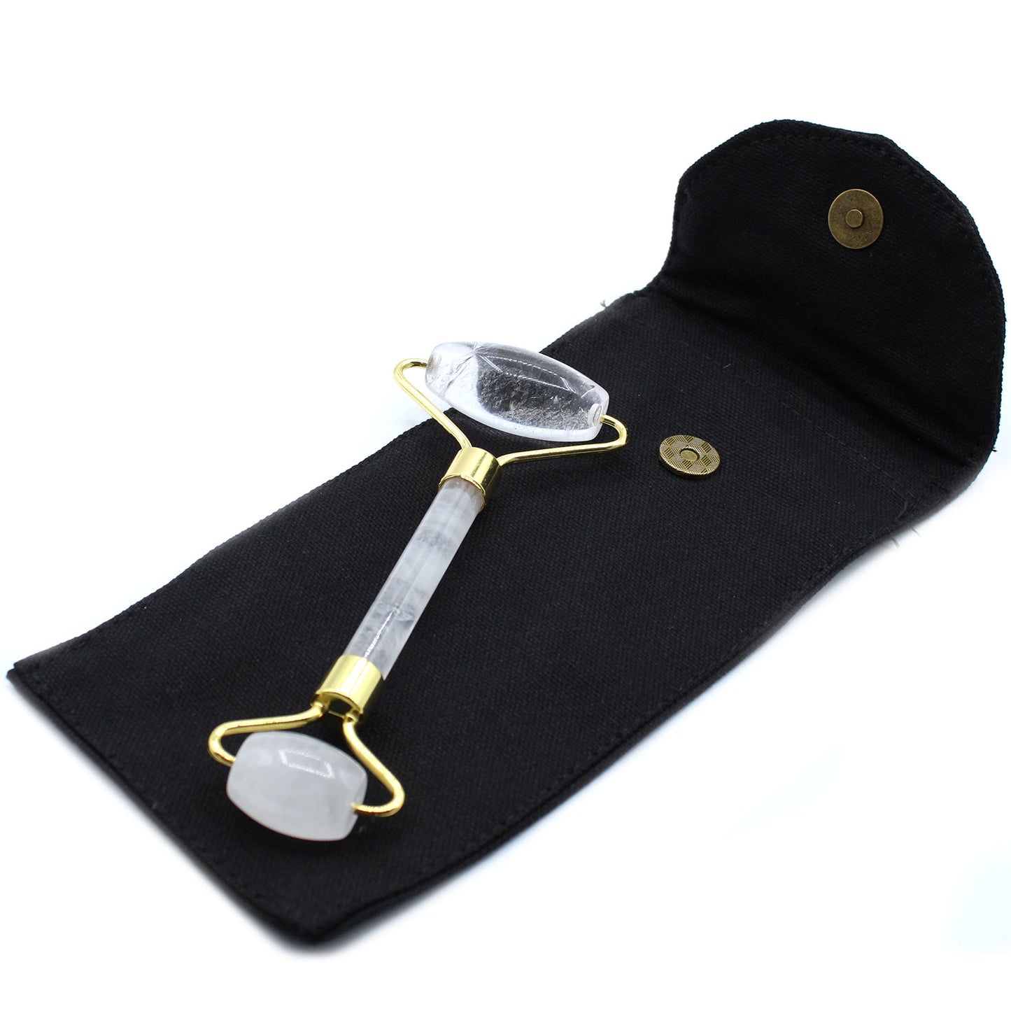 Rock Quartz crystal face roller designed to refresh skin and promote energetic clarity.
