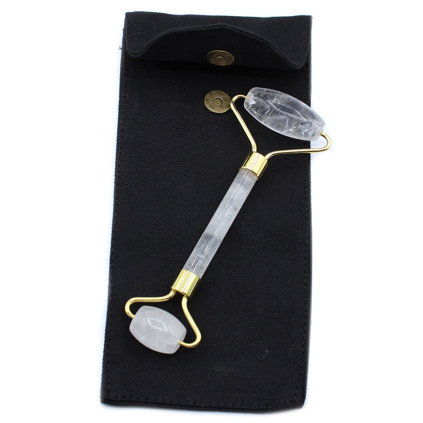Rock Quartz crystal face roller designed to refresh skin and promote energetic clarity.