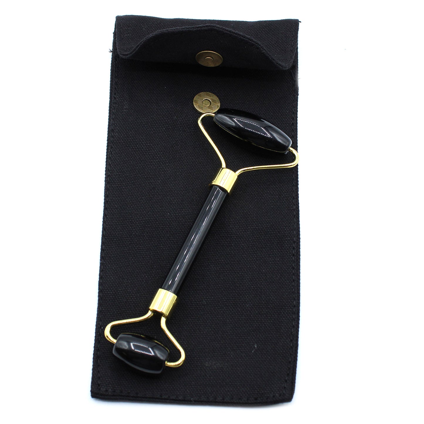 Black Obsidian crystal face roller for detox, grounding, and rejuvenating skincare massage.