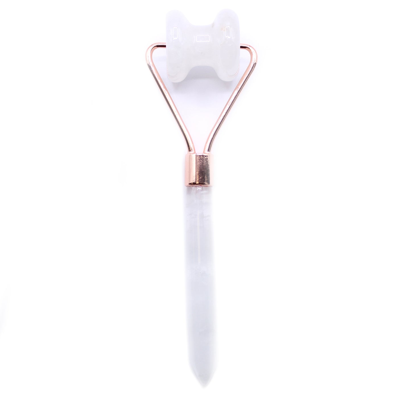 Rock Quartz jawline roller with contoured design for skin clarity and facial toning.