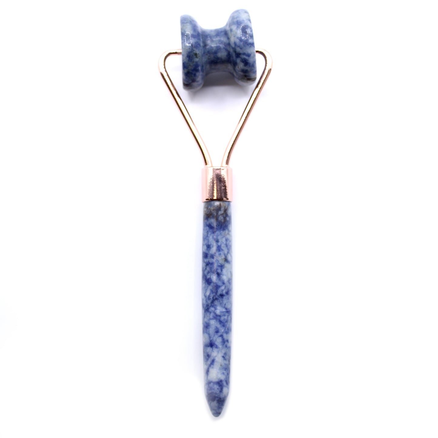 Sodalite jawline roller in deep blue crystal for calming tension and defining jawline.