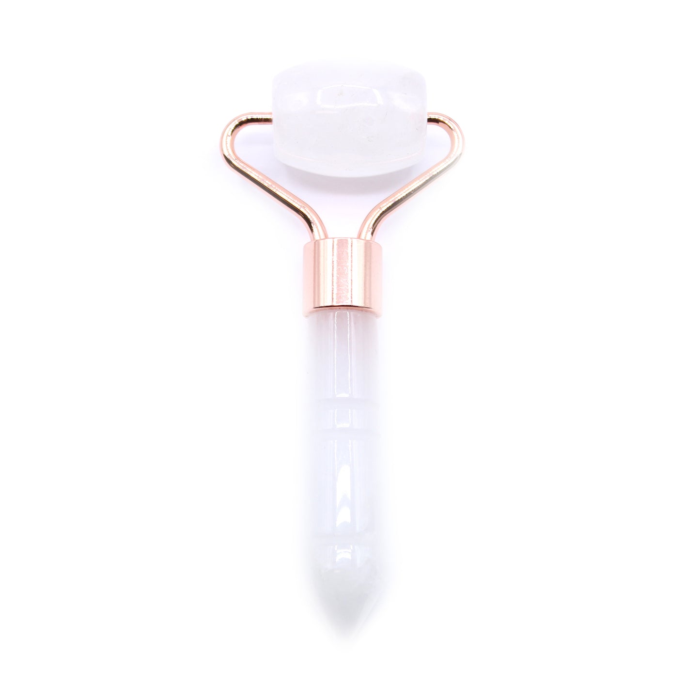 Rock Quartz mini roller for under-eye puffiness and portable crystal skincare.