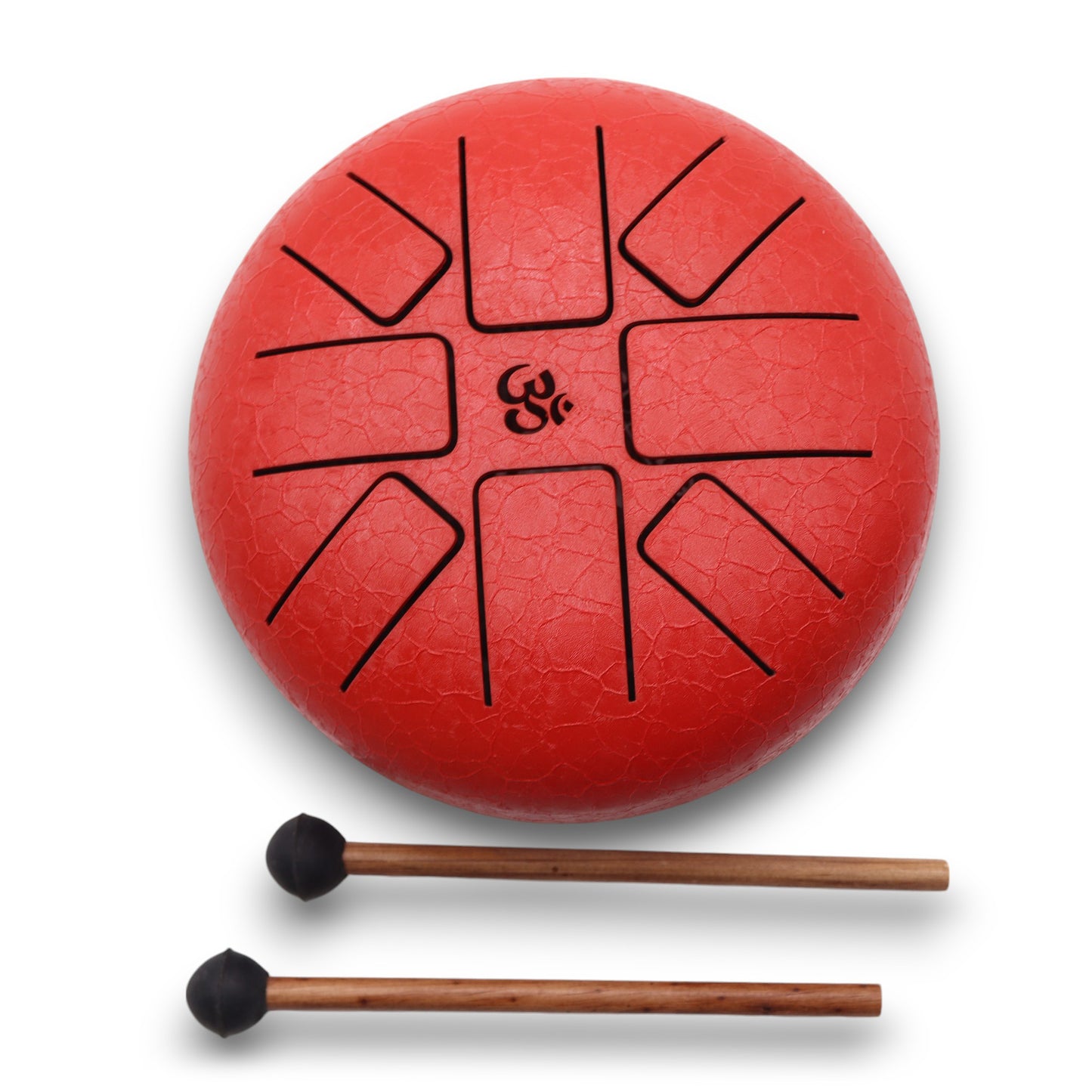 Steel Tongue Drum – Small in red with Om symbol and mallets (16cm)